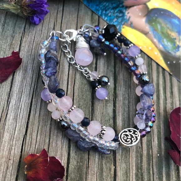 Handmade Multi Layer Mixed Media Iolite Gemstone Charm Bracelet - Picture 5 of 16